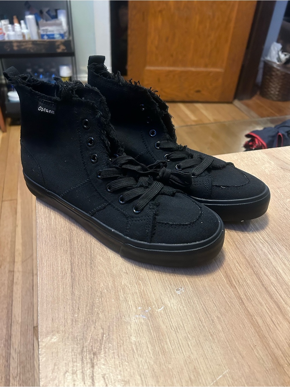 Obtaom Black Canvas High-Top Sneakers Women’s Size 8 Distressed Frayed